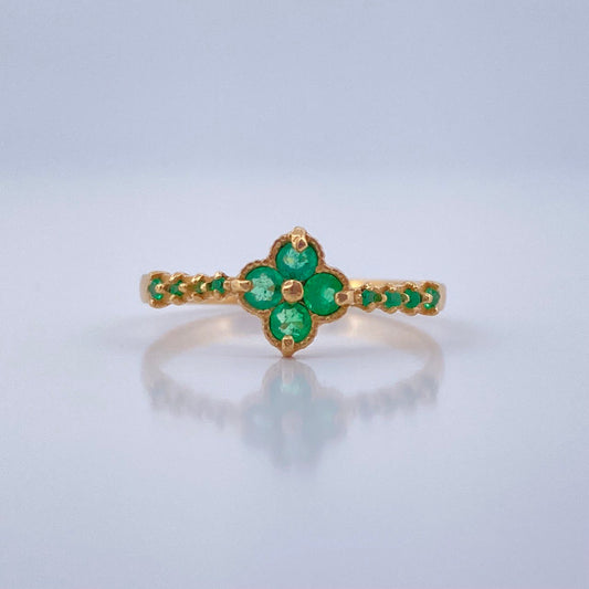 Anillo Trebol Tupido Esmeraldas 50pts 1.65gr / T6 1/4 / Oro Amarillo 18K &