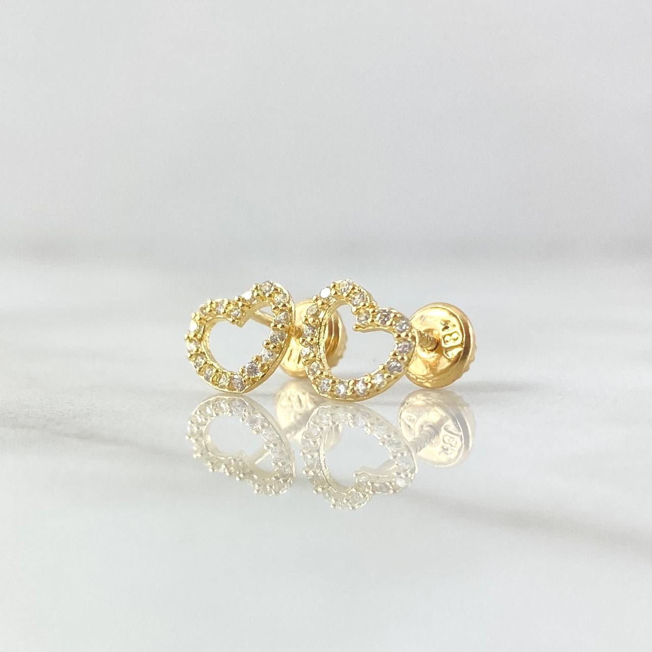 Topos Corazón Silueta 0.9gr / 7mm Circones Blancos Oro Amarillo 18K *