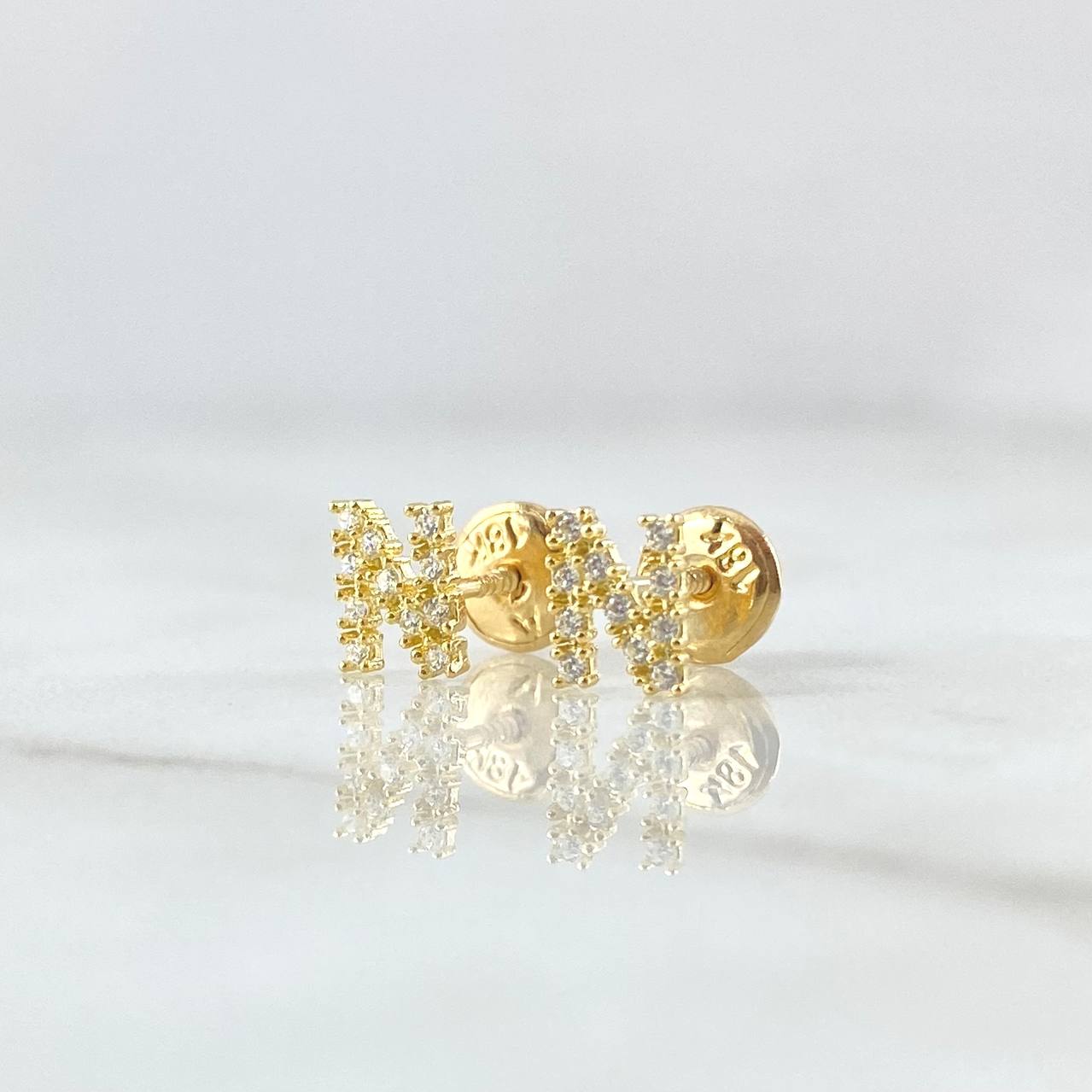 Topos Letra N 0.75gr / 6mm Circones Blancos Oro Amarillo 18K *