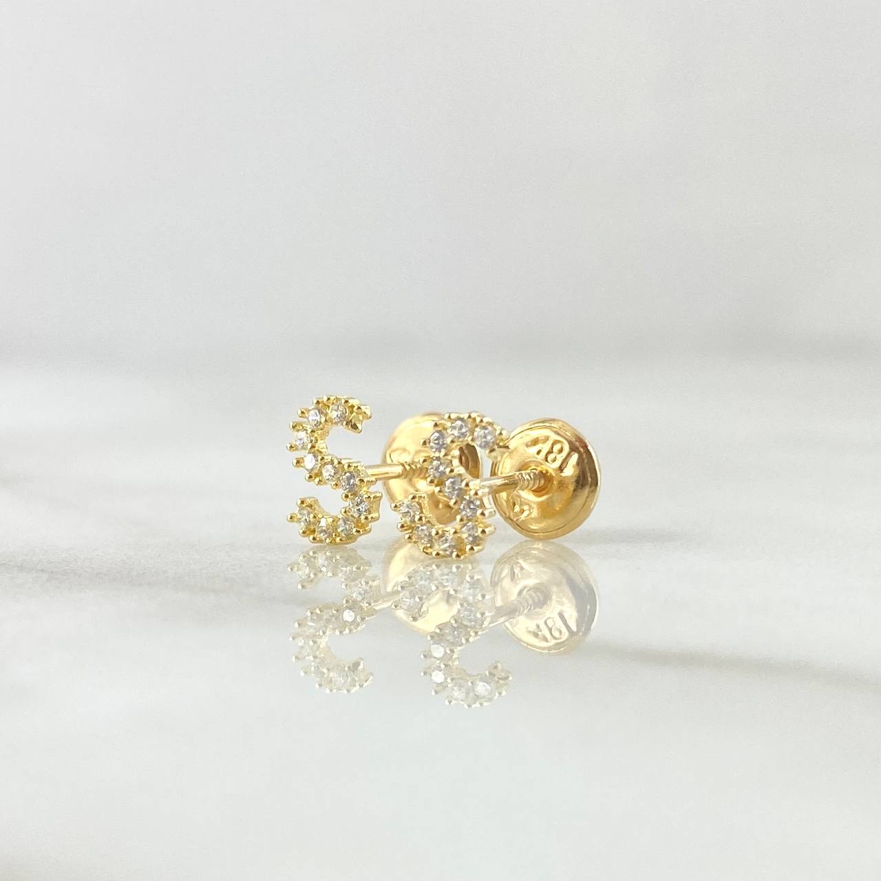 Topos Letra S 0.7gr / 6mm Circones Blancos Oro Amarillo 18K *