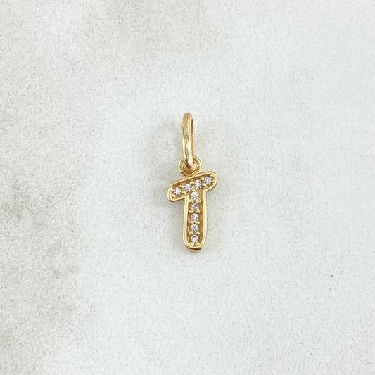 Dije Letra T Silueta 0.55gr / 1.6cm / Circones Blancos Oro Amarillo 18K *