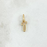 Dije Letra T Silueta 0.55gr / 1.5cm / Circones Blancos Oro Amarillo 18K