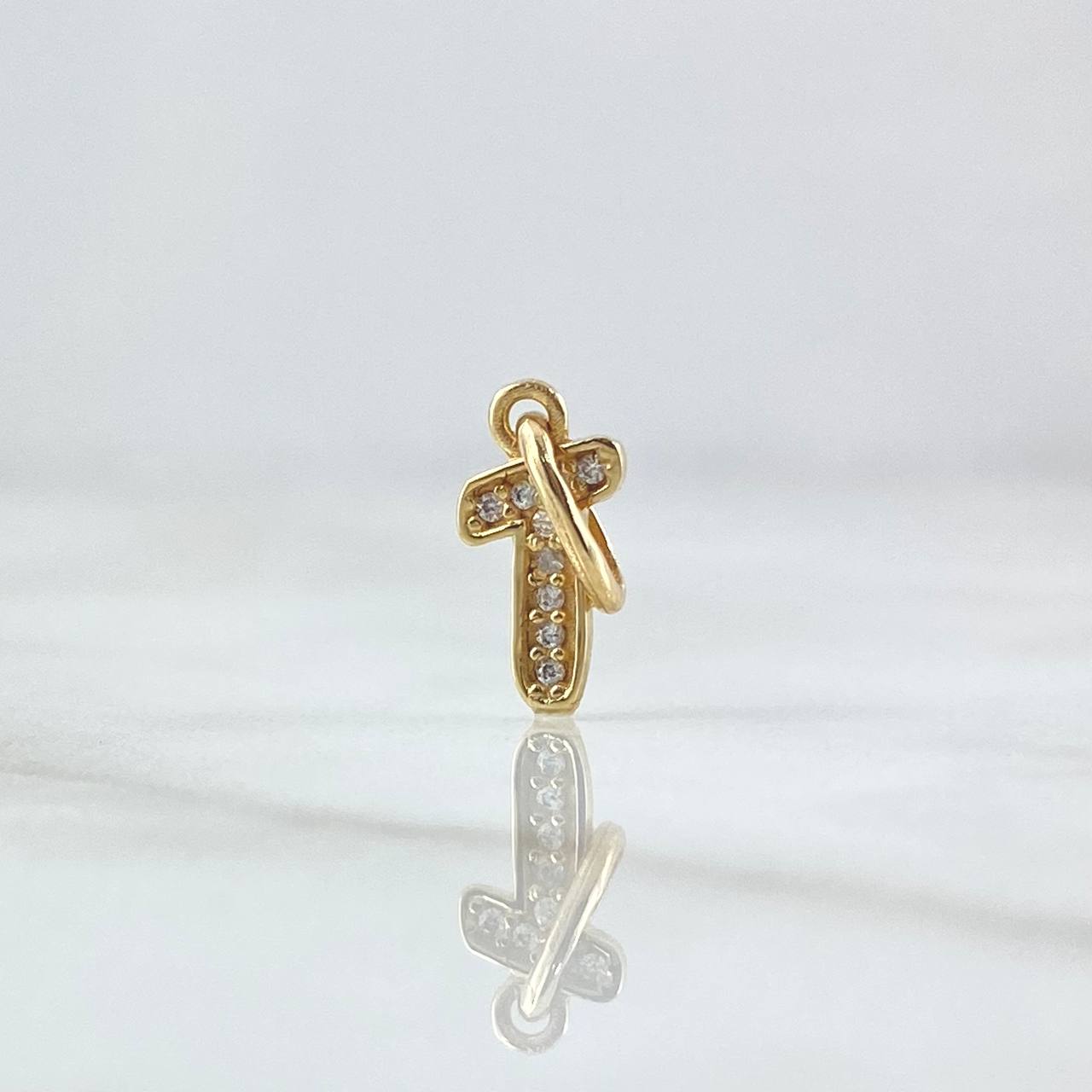 Dije Letra T Silueta 0.55gr / 1.5cm / Circones Blancos Oro Amarillo 18K