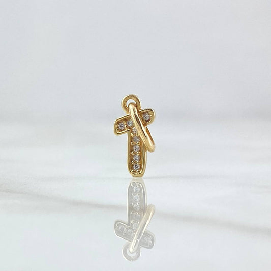 Dije Letra T Silueta 0.55gr / 1.5cm / Circones Blancos Oro Amarillo 18K