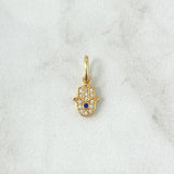 Dije Mano Hamsa 0.7gr / 1.5cm / Circones Blancos Y Azul Oro Amarillo 18K