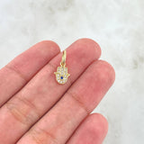Dije Mano Hamsa 0.7gr / 1.5cm / Circones Blancos Y Azul Oro Amarillo 18K