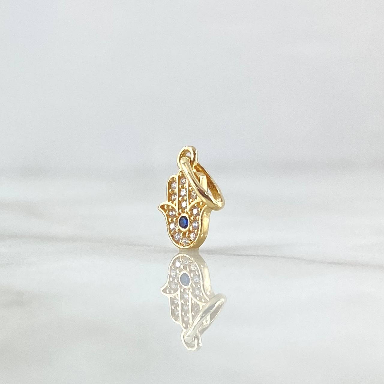Dije Mano Hamsa 0.65gr / 1.5cm / Circones Blancos Y Azul Oro Amarillo 18K