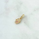 Dije Mano Hamsa 0.65gr / 1.5cm / Circones Blancos Y Fucsia Oro Amarillo 18K