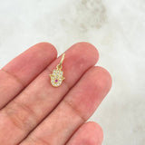 Dije Mano Hamsa 0.75gr / 1.5cm / Circones Blancos Y Fucsia Oro Amarillo 18K