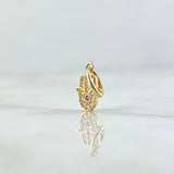 Dije Mano Hamsa 0.75gr / 1.5cm / Circones Blancos Y Fucsia Oro Amarillo 18K