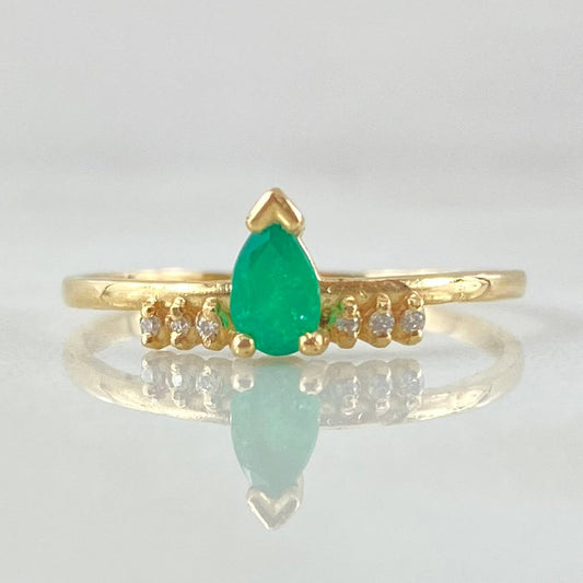 Anillo Gota de Lluvia Esmeralda 18pts - Diamantes 6pts 1.5gr / T6 1/2 / Oro 18K