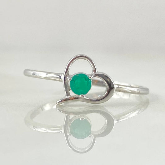 Anillo Corazón Vacío Esmeralda 12pts 1.3gr / T6 1/2 / Oro Blanco 18K ©