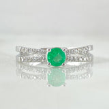 Anillo Solitario Doble Linea Esmeraldas 26pts - Diamantes 40pts 2.35gr / T6 1/4 / Oro 18K