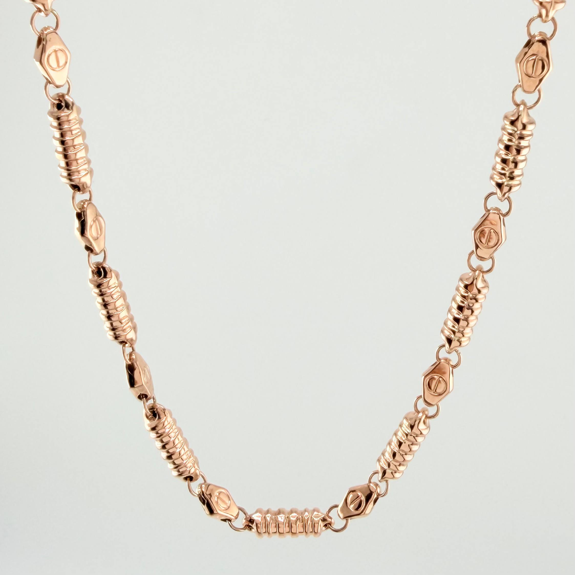 Cadena Rustica Tornillo Cilindros Rayados 16.25gr / 60cm / 4.6mm Oro Rosa 18K *