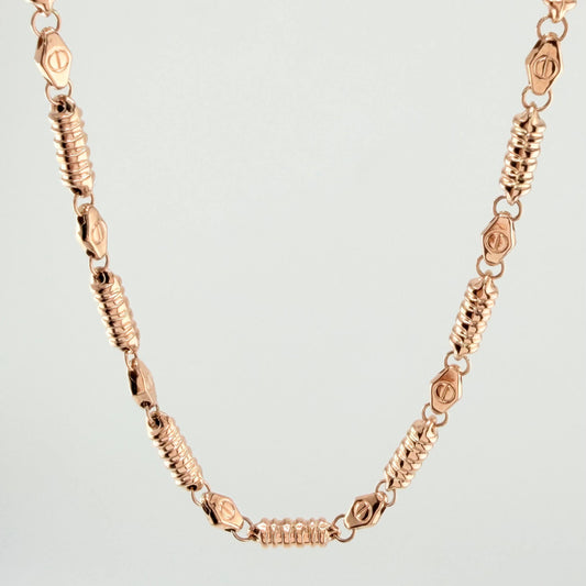 Cadena Rustica Tornillo Cilindros Rayados 16.25gr / 60cm / 4.6mm Oro Rosa 18K *
