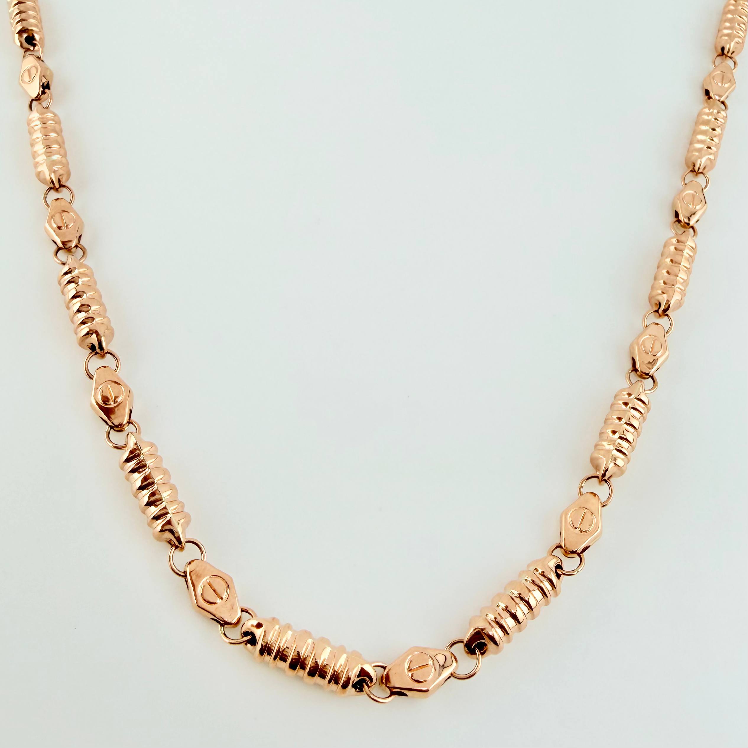 Cadena Rustica Tornillo Cilindros Rayados 16.25gr / 60cm / 4.6mm Oro Rosa 18K *