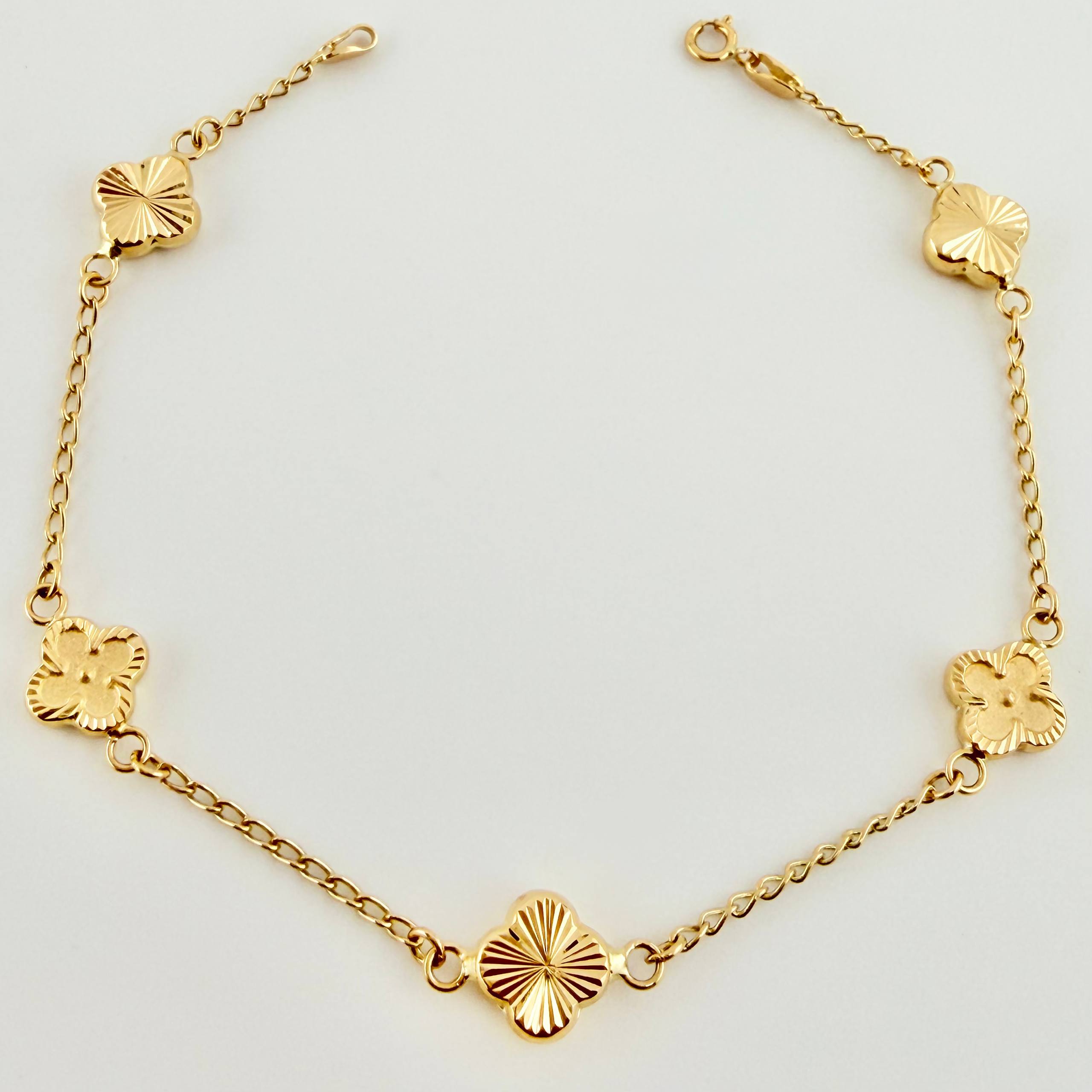 Pulso Cajón Trebol Doble Faz 3.15gr / 18.5cm / 8mm Oro Amarillo 18K *