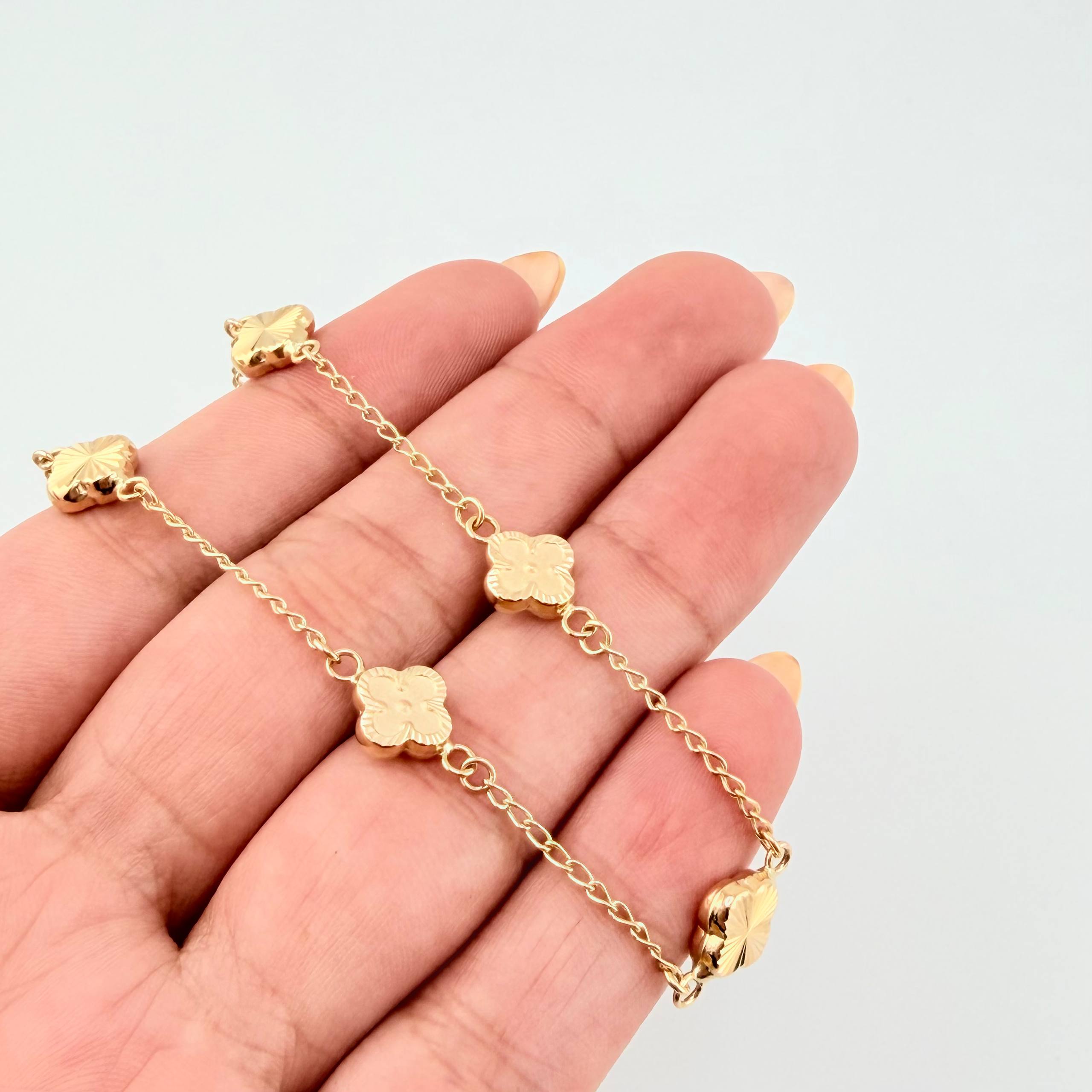 Pulso Cajón Trebol Doble Faz 3.15gr / 18.5cm / 8mm Oro Amarillo 18K *