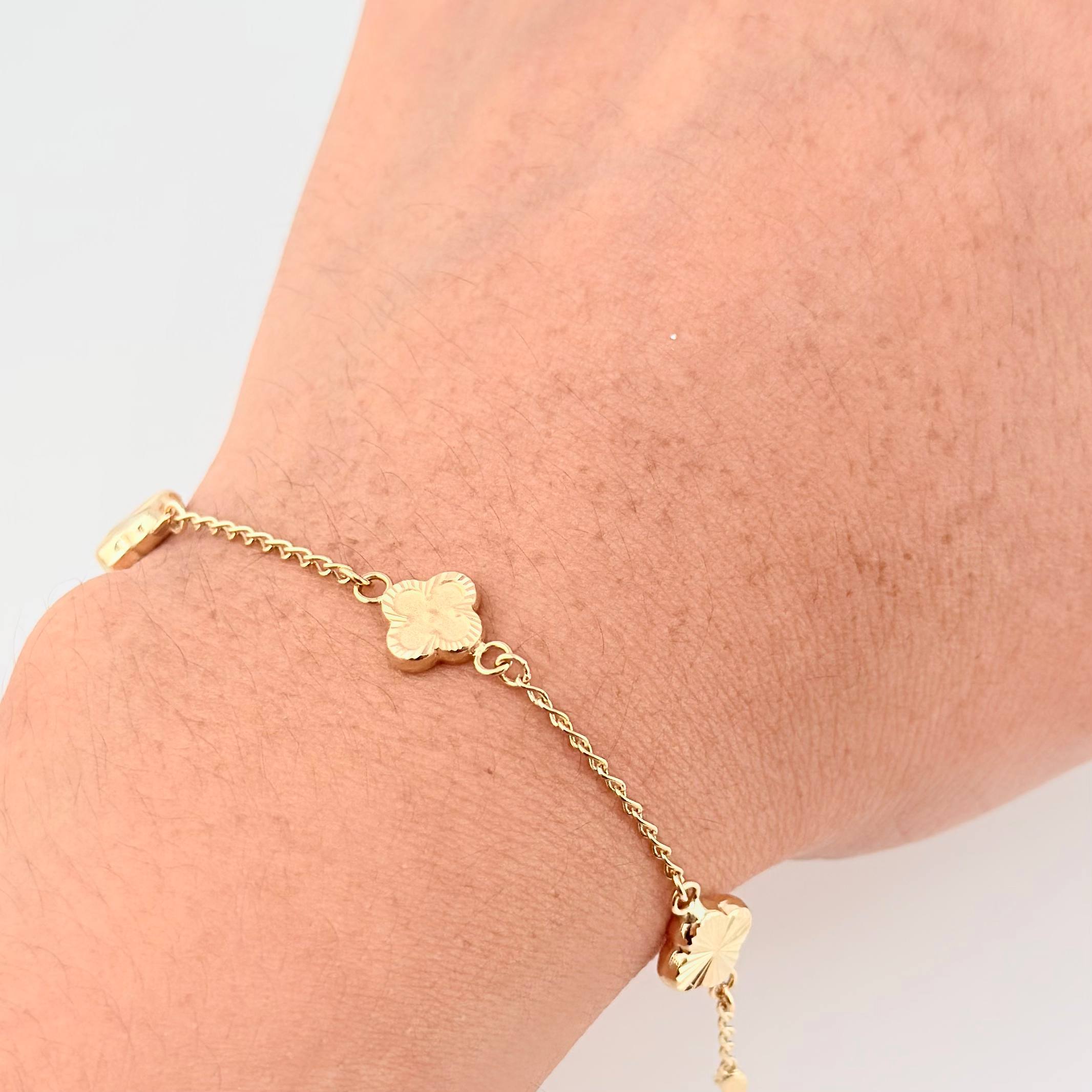 Pulso Cajón Trebol Doble Faz 2.95gr / 18.5cm / 8mm Oro Amarillo 18K *