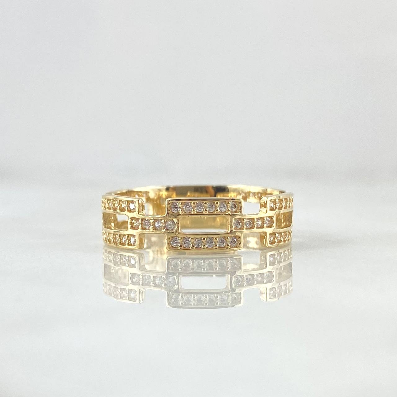 Anillo Eslabones Rectangulares 2.65gr / T7 1/2 / Circones Blancos Oro Amarillo 18K