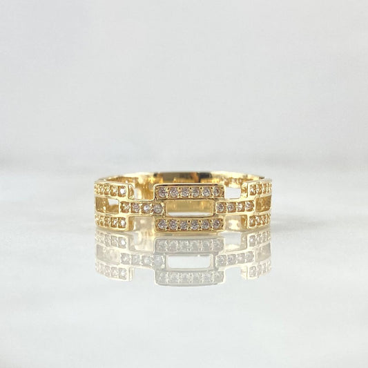 Anillo Eslabones Rectangulares 2.65gr / T7 1/2 / Circones Blancos Oro Amarillo 18K