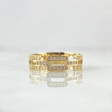 Anillo Eslabones Rectangulares 2.65gr / T7 1/2 / Circones Blancos Oro Amarillo 18K