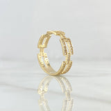 Anillo Eslabones Rectangulares 2.65gr / T7 1/2 / Circones Blancos Oro Amarillo 18K