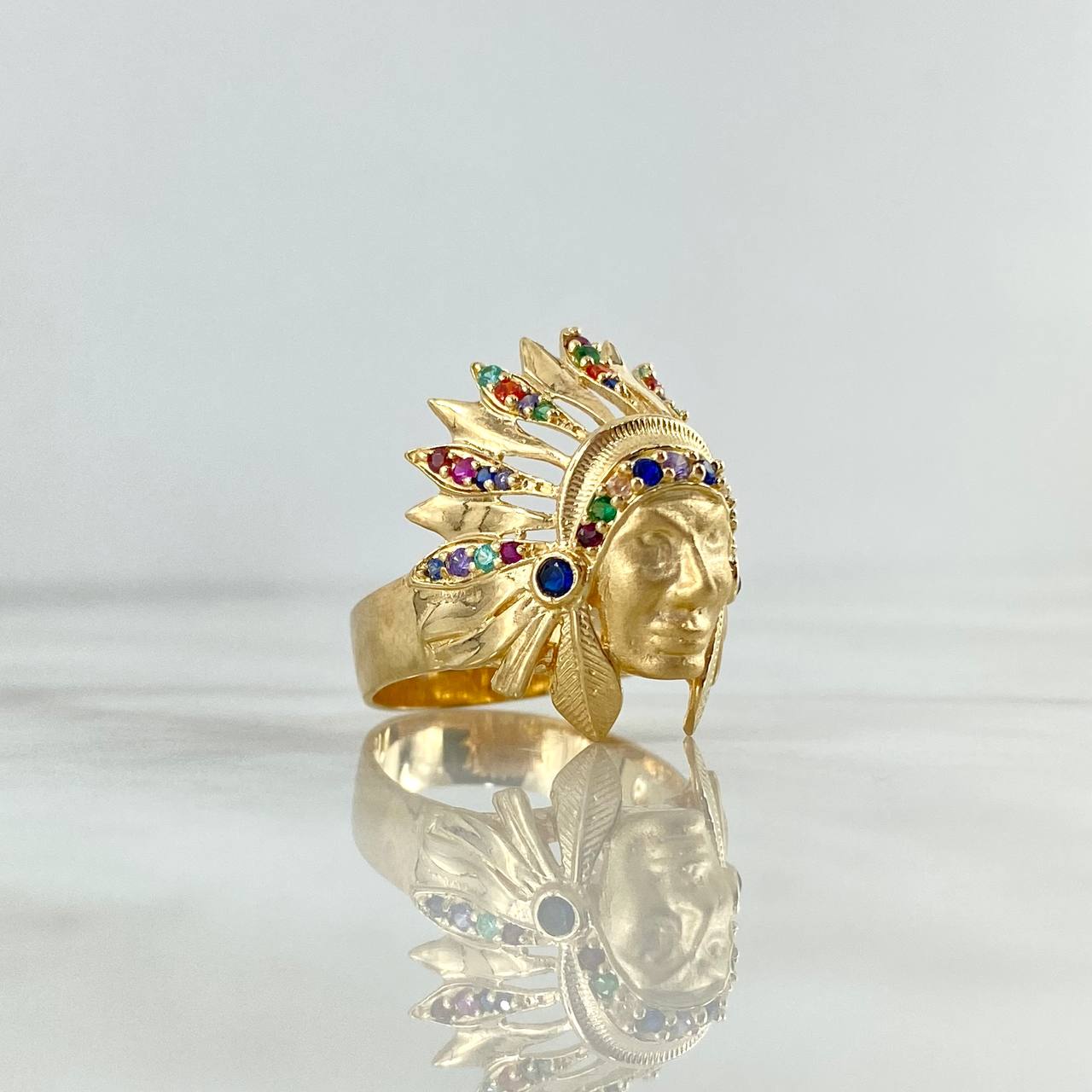 Anillo Indio 11.15gr / T9 3/4 / Circones de Colores Oro Amarillo *