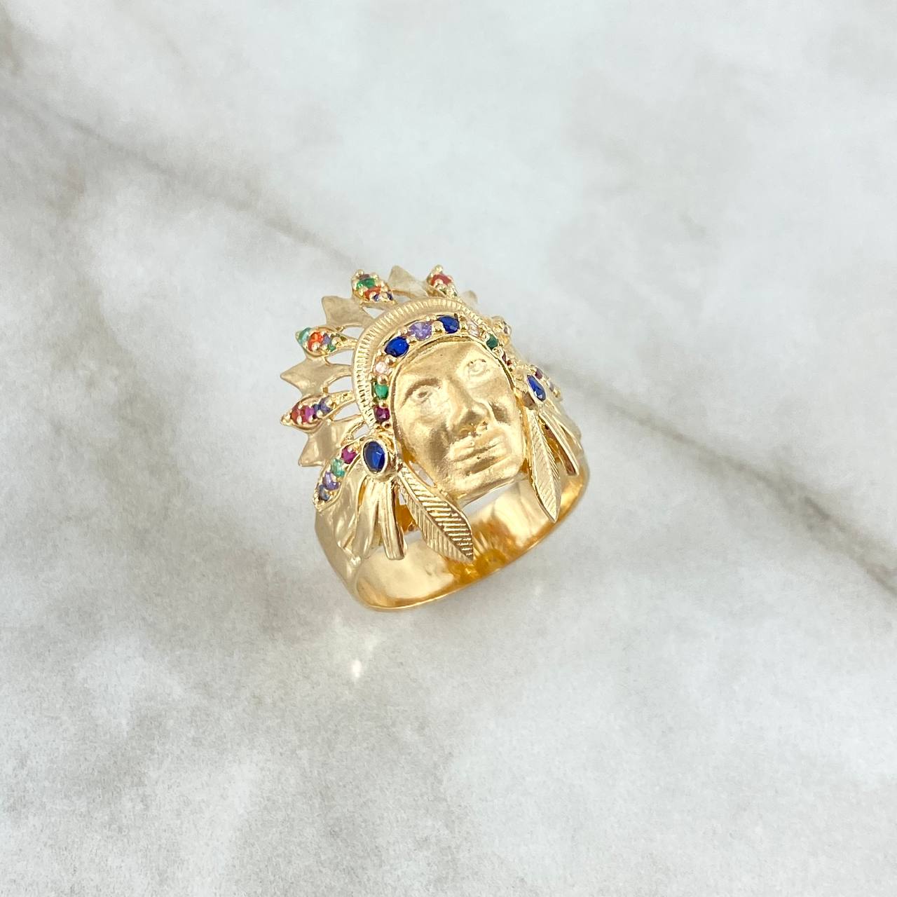 Anillo Indio 11.15gr / T9 3/4 / Circones de Colores Oro Amarillo *