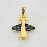 Dije Avion 2.7g / 2.8cm Dos Oros Negro Amarillo 18K