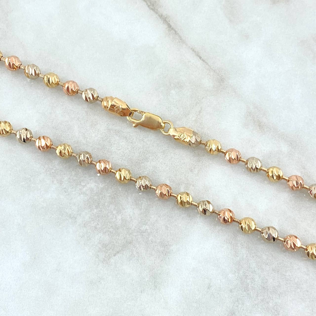 Cadena Militar 30.65gr / 60cm / 5mm Bolas Diamantadas Tres Oros