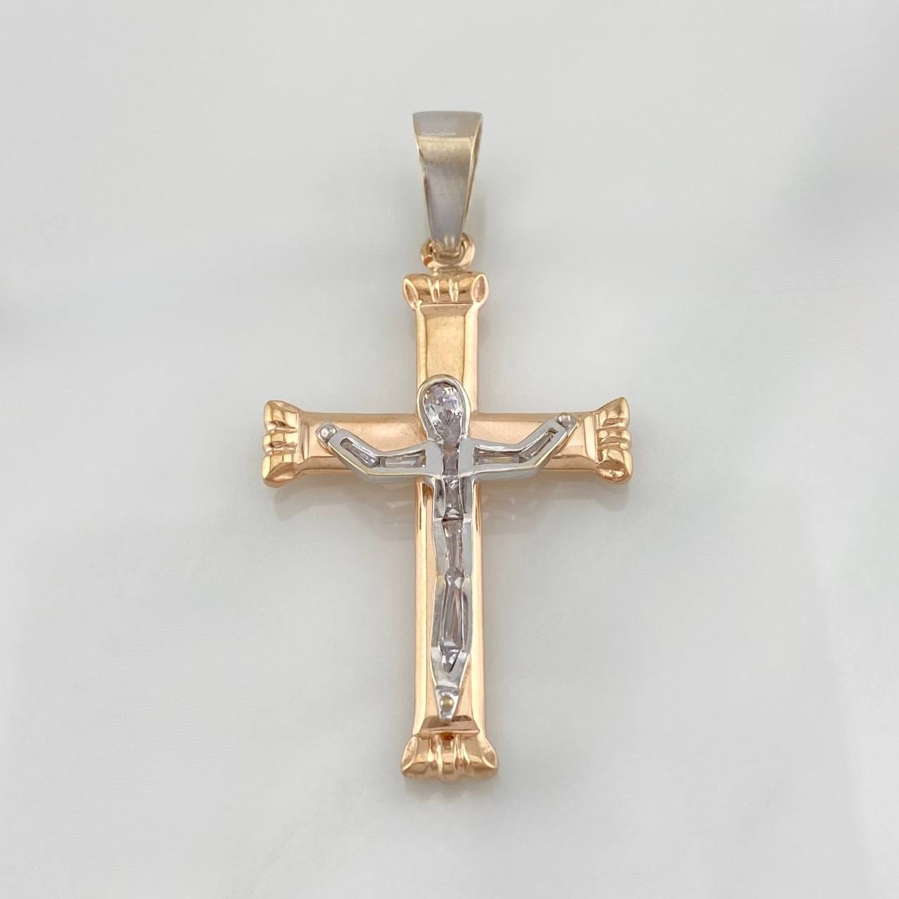 Dije Cruz Cristo 7.35g / 5.5cm Dos Oros Blanco Rosa 18K