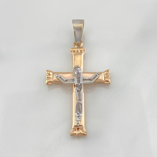 Dije Cruz Cristo 7.35g / 5.5cm Dos Oros Blanco Rosa 18K