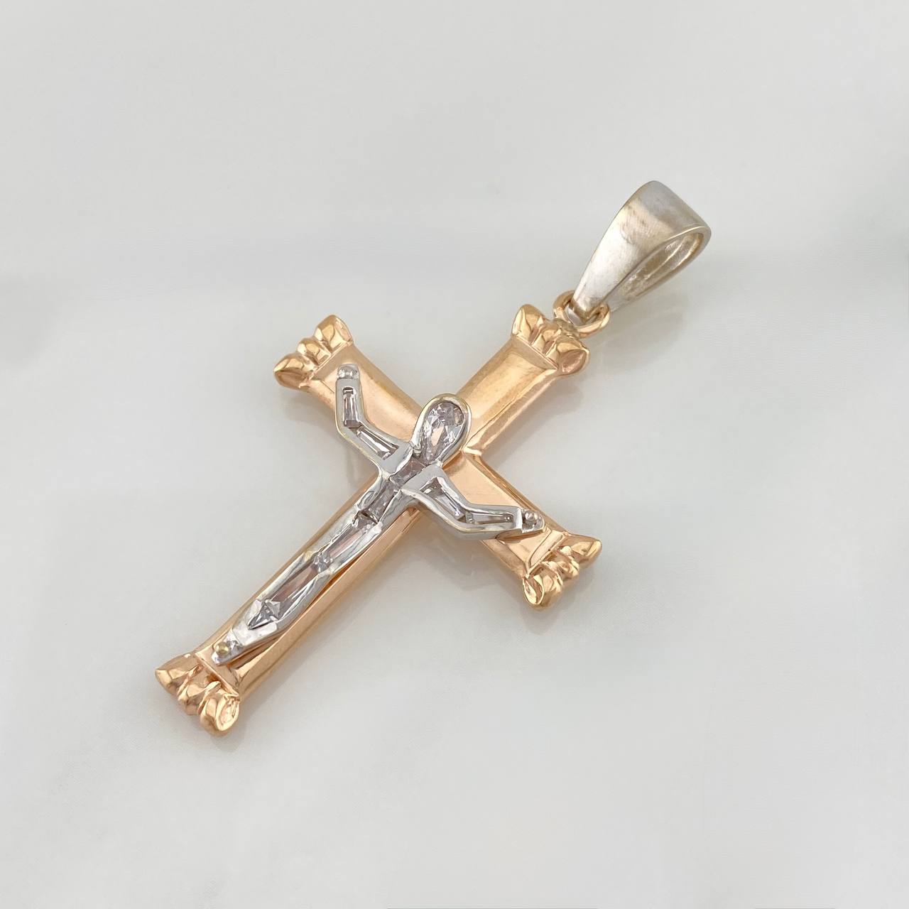 Dije Cruz Cristo 7.35g / 5.5cm Dos Oros Blanco Rosa 18K