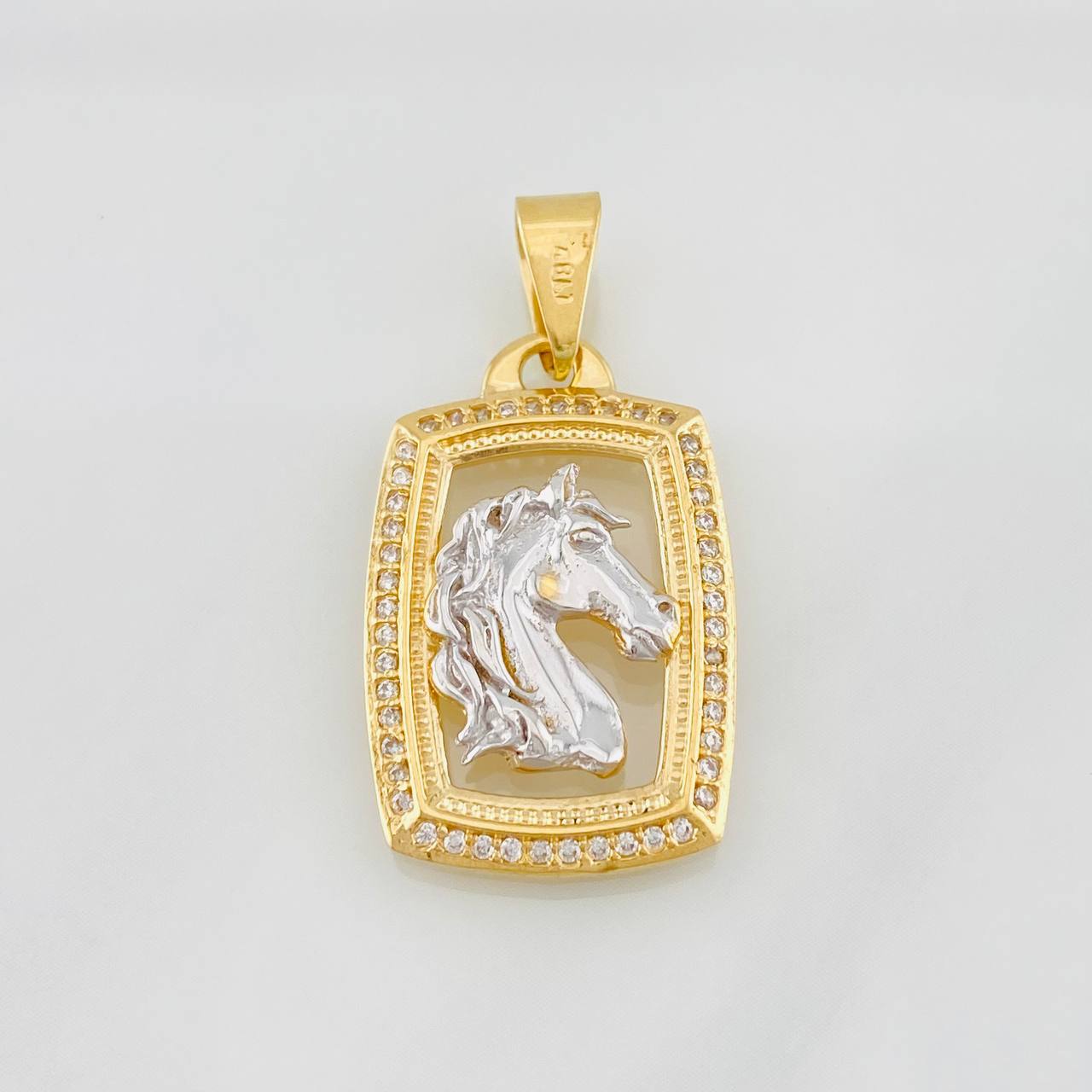 Dije Cuadro Caballo 3.85g / 3cm Dos Oros Amarillo Blanco 18K