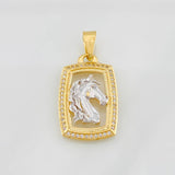 Dije Cuadro Caballo 3.85g / 3cm Dos Oros Amarillo Blanco 18K