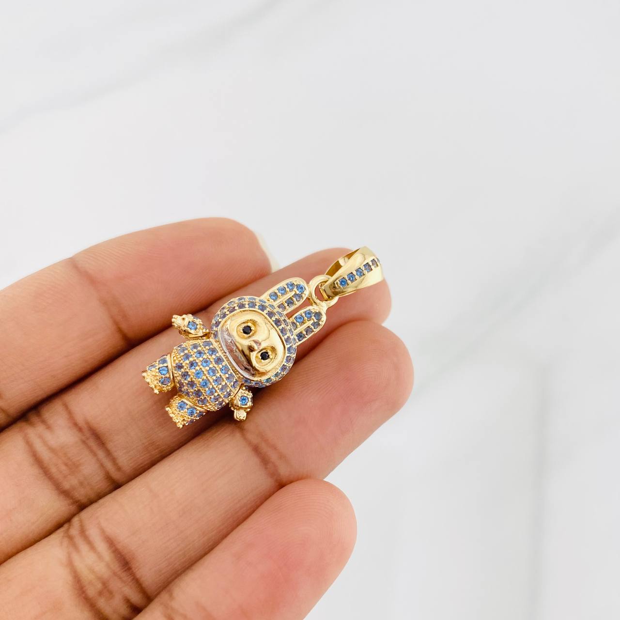 Dije Conejo Sonriente 5.9g / 3.5cm Dos Oros Amarillo Blanco 18K