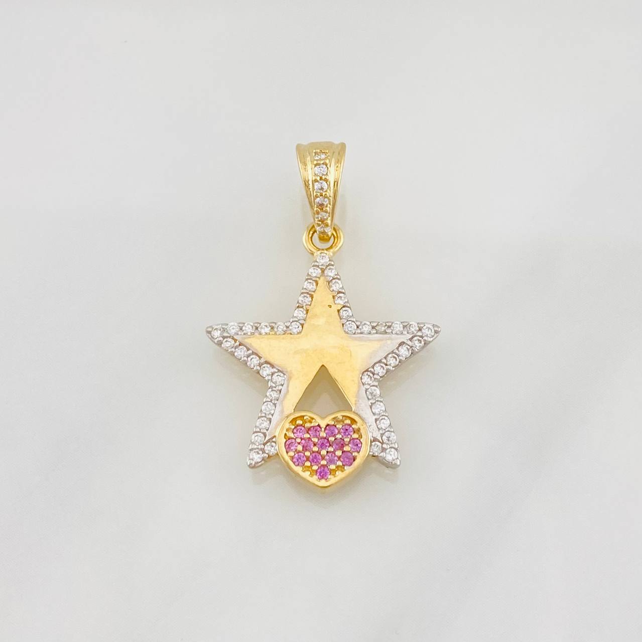 Dije Estrella Corazon 2.05g / 2.5cm Dos Oros Amarillo Blanco 18K