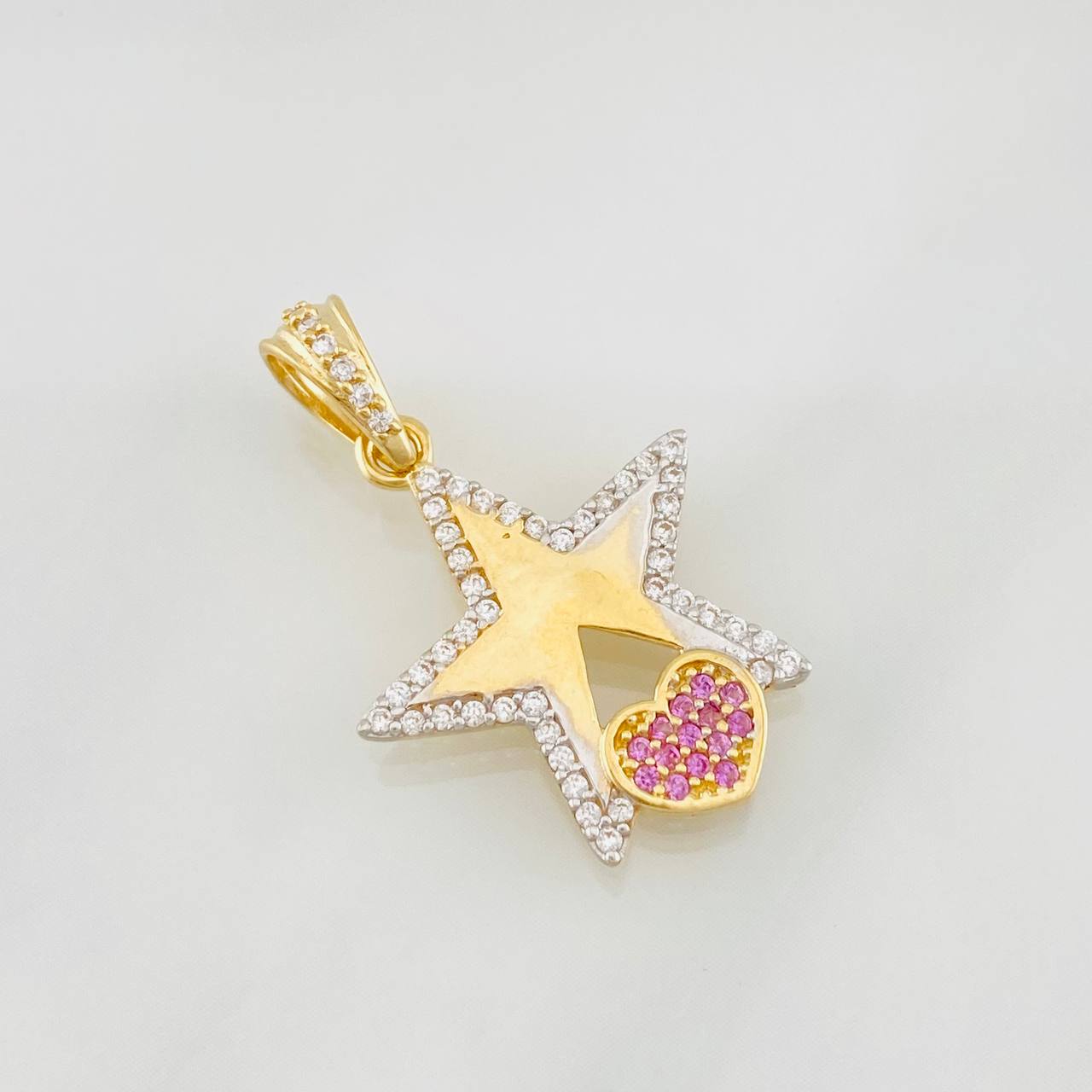 Dije Estrella Corazon 2.05g / 2.5cm Dos Oros Amarillo Blanco 18K