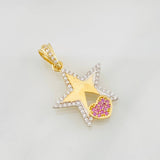 Dije Estrella Corazon 2.05g / 2.5cm Dos Oros Amarillo Blanco 18K