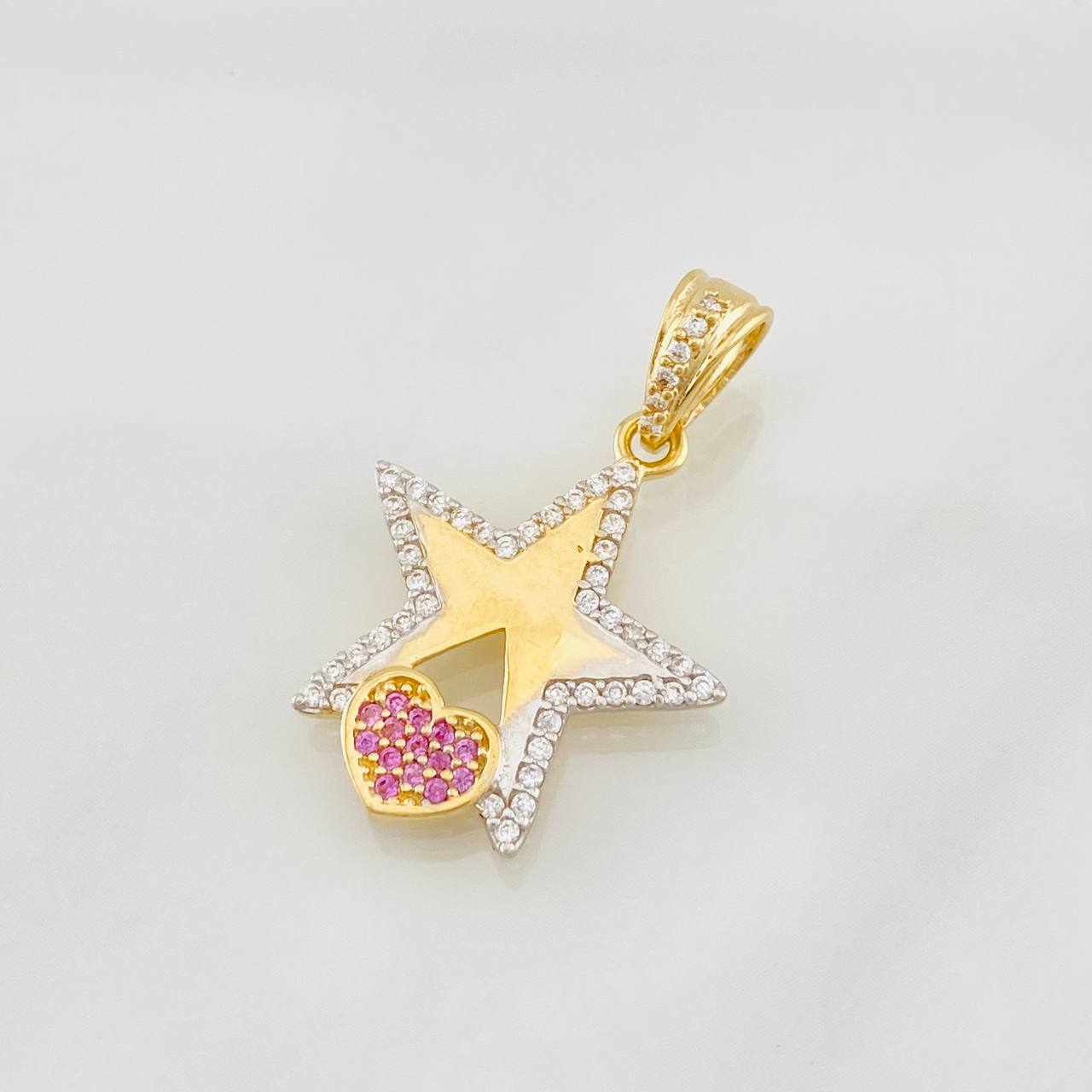 Dije Estrella Corazon 2.05g / 2.5cm Dos Oros Amarillo Blanco 18K