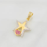 Dije Estrella Corazon 2.05g / 2.5cm Dos Oros Amarillo Blanco 18K