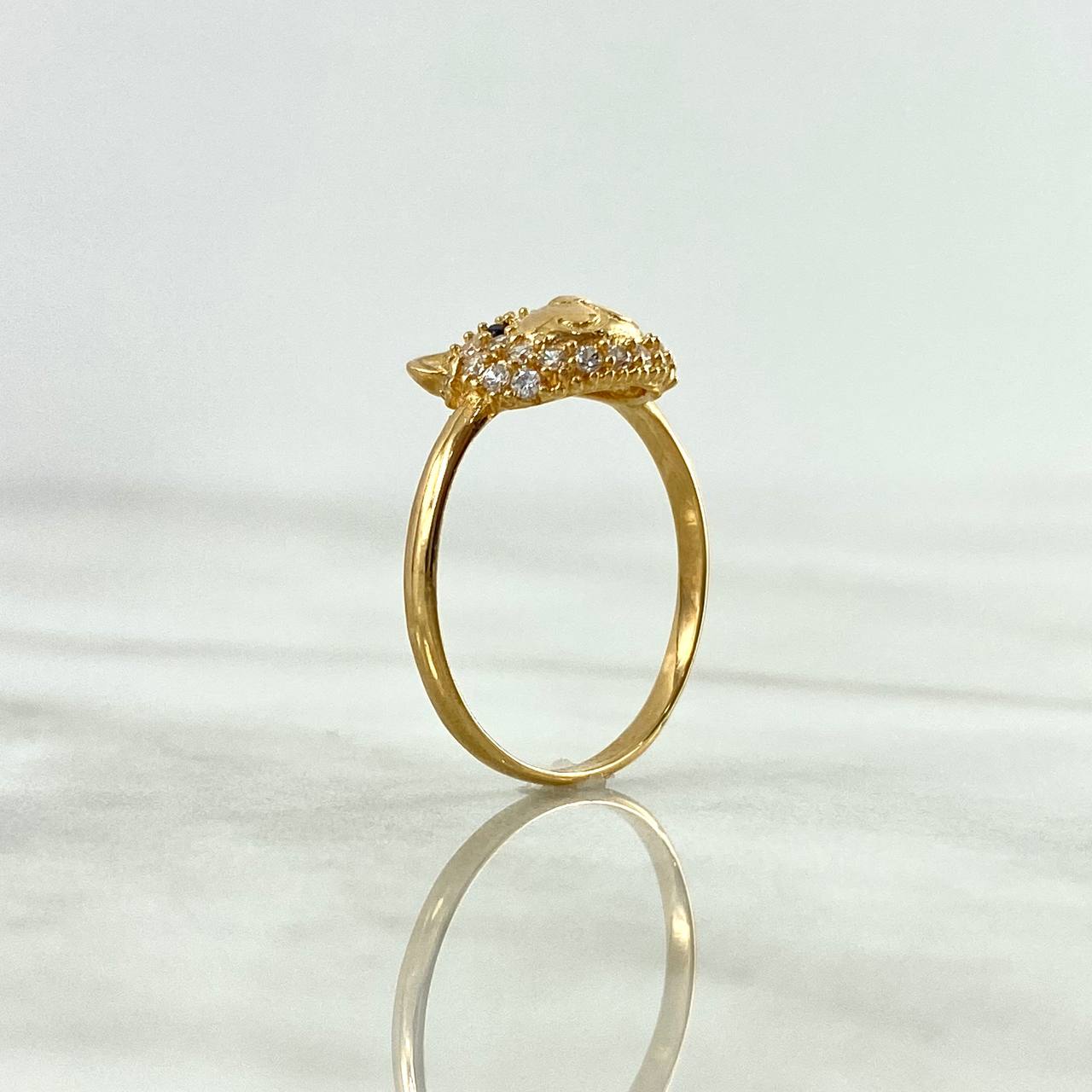 Anillo Cabeza de Oso 2.45gr / T6 1/4 / Circones Blancos-Negros Oro Amarillo