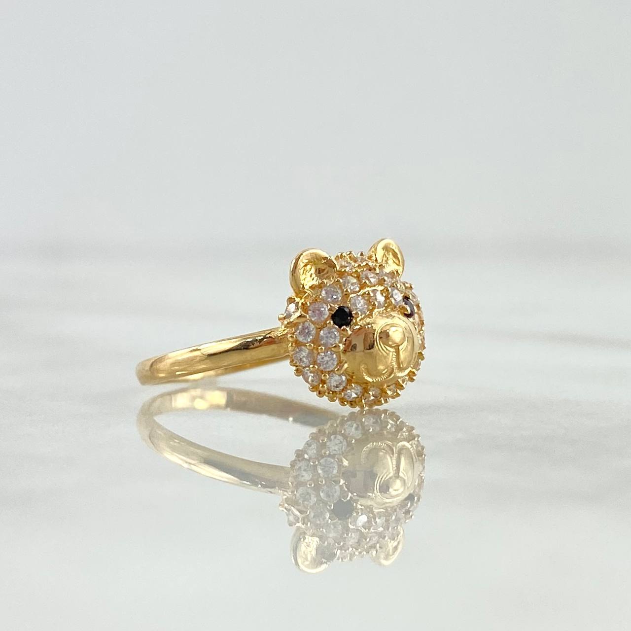 Anillo Cabeza de Oso 2.45gr / T6 1/4 / Circones Blancos-Negros Oro Amarillo