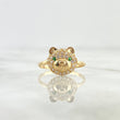 Anillo Cabeza de Oso 2.35gr / T6 1/2 / Circones Blancos-Verdes Oro Amarillo