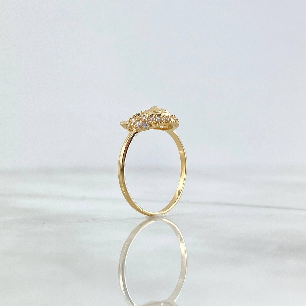 Anillo Cabeza de Oso 2.35gr / T6 1/2 / Circones Blancos-Verdes Oro Amarillo