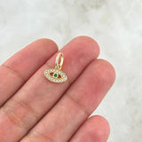 Dije Ojo Turco 0.6gr / 1.4cm / Circones Blancos Y Verde Oro Amarillo 18K *