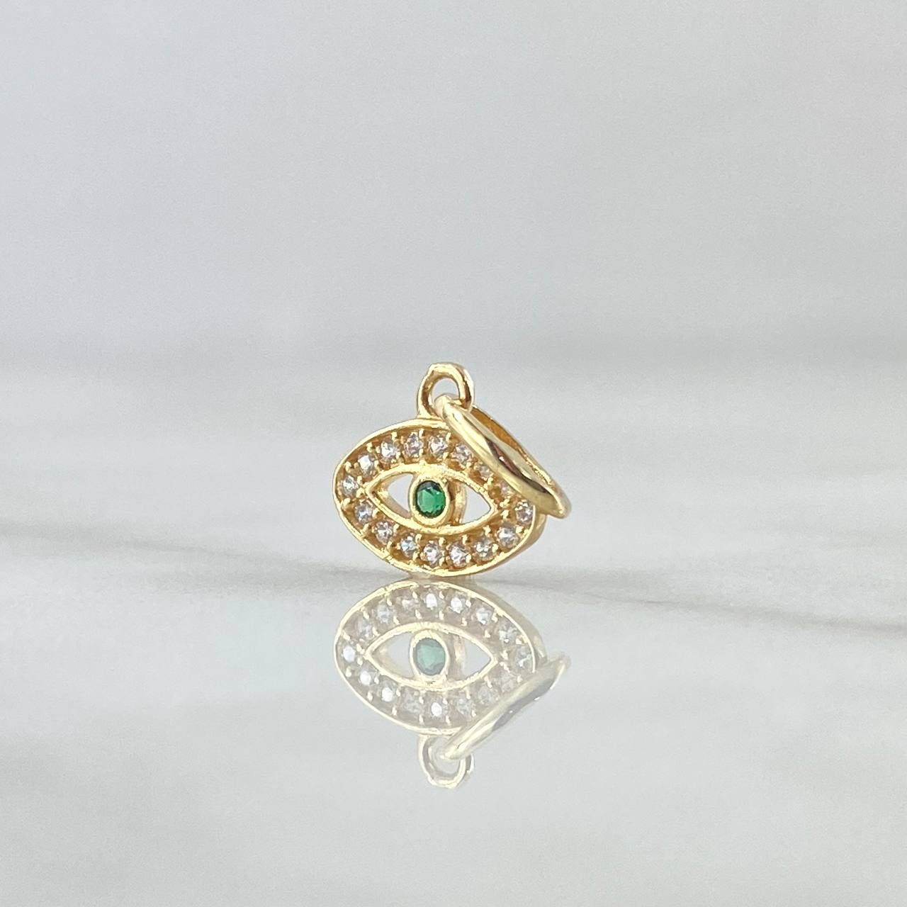Dije Ojo Turco 0.6gr / 1.4cm / Circones Blancos Y Verde Oro Amarillo 18K *