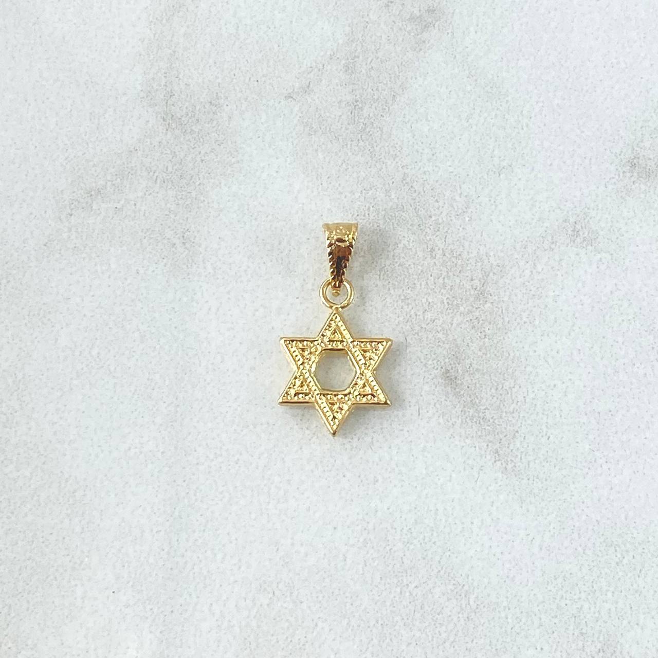 Dije Estrella De David 0.35gr / 1.7cm / Cargador Bordeado Oro Amarillo 18K