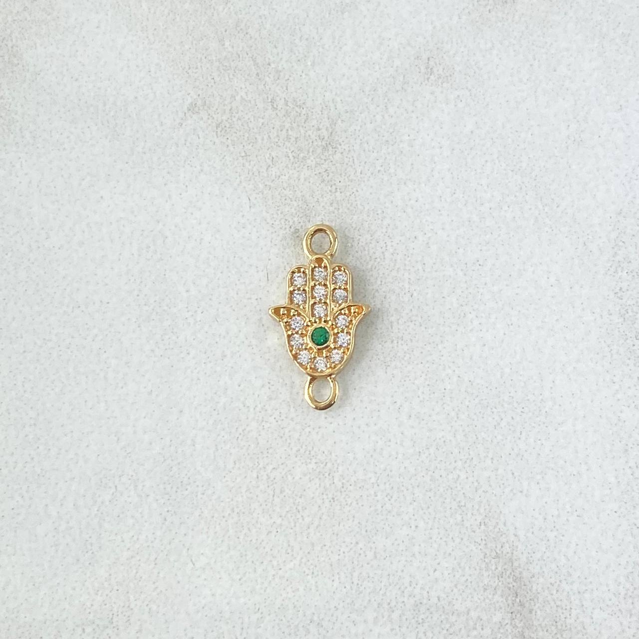 Herraje Mano Hamsa 0.55gr / 1.4cm / Circones Blancos Y Verde Oro Amarillo 18K